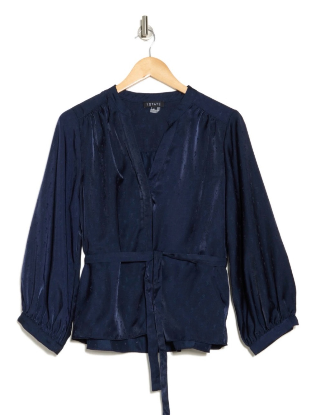 1.State Women's Navy Tie-Waist Blouse - Classic V-Neck Top 1X NWOT
